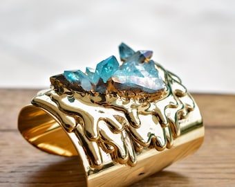 MELT CUFF/// Gemstone cuff bracelet /// Aqua Aura Gold Jewelry /// One of a kind