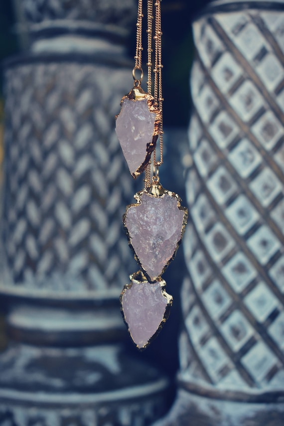 Rose Quartz Arrowhead Necklace Silver Necklace, Arrowhead Pendant, Gold Necklace, Bohemian Jewelry, Gifts for Her, Birthday Gift
