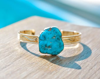 TURQUOISE CUFF /// Gemstone Gold Bangle Bracelet