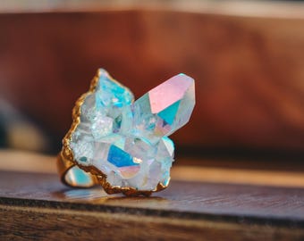 OPAL AURA // Quartz cluster Gold Ring // Size 6