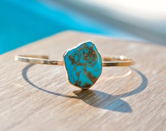 TURQUOISE CUFF /// Gemstone Gold Bangle Bracelet