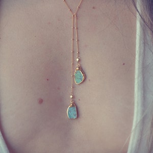 AQUA LARIAT /// Gold Turquoise Lariat Necklace, Turquoise Slices, Turquoise Lariat, Accessories, Statement Piece, Gold Dipped image 1