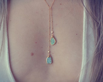 AQUA AURA: Turquoise Lariat Gold Wrap Necklace