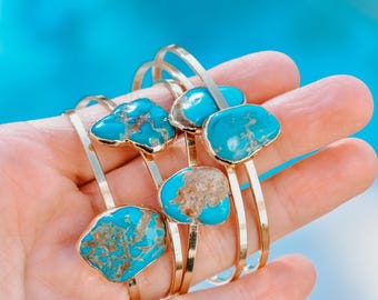 TURQUOISE CUFF /// Gemstone Gold Bangle Bracelet