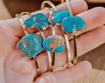 TURQUOISE CUFF /// Gemstone Gold Bangle Bracelet