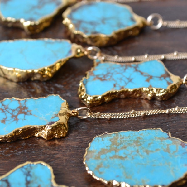 MASSIF AQUA /// Gold Necklace, Turquoise Pendant, Statement Jewelry, Bohemian Necklace, Festival Jewelry, Layering Necklace