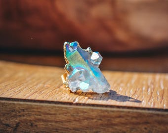 OPAL AURA // Quartz cluster Gold Ring // Size 6