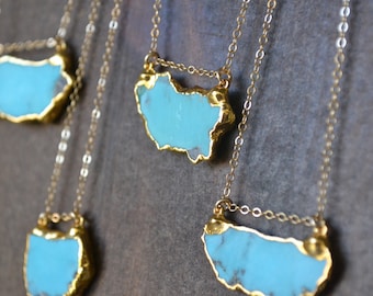 TURQUOISE SHIELD NECKLACE /// Gold Necklace, Turquoise Pendant, Gift for her, Birthday Gift, Bohemian Jewelry, Everyday Necklace