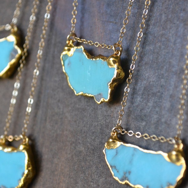 TURQUOISE SHIELD NECKLACE /// Gold Necklace, Turquoise Pendant, Gift for her, Birthday Gift, Bohemian Jewelry, Everyday Necklace