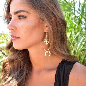 CERES EARRINGS /// Cross Earrings, Bone Horn, Gold Earrings, Accessories, Bohemian Jewelry, Women's Jewelry image 3