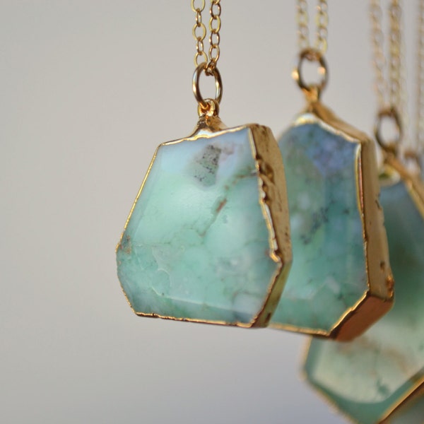 MINT /// Chrysoprase Necklace, 24kt Gold Electroformed, Layering, Natural, Stone, Bohemian Necklace, Gifts for her, Dainty Necklace