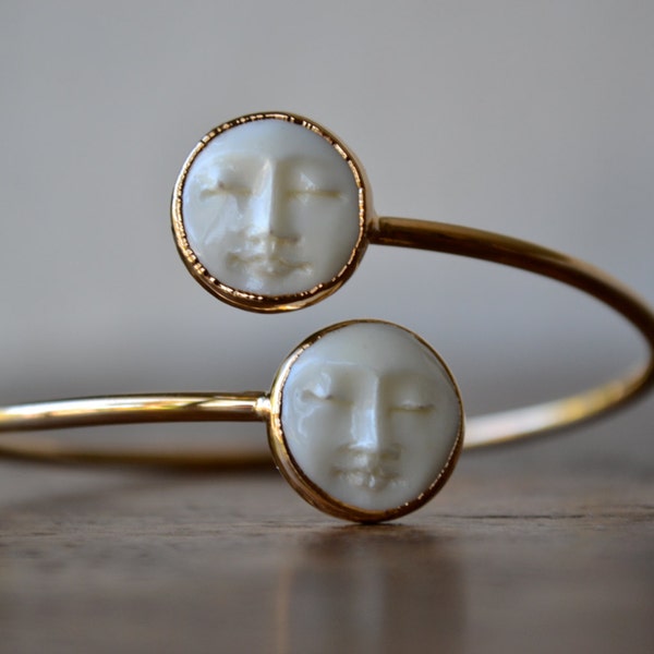 Man in the Moon Bracelet /// Moon Face Jewelry, Women's Gifts, Electroformed bangles, Moon, Celestial, Luna, Birthday, Statement Accessories