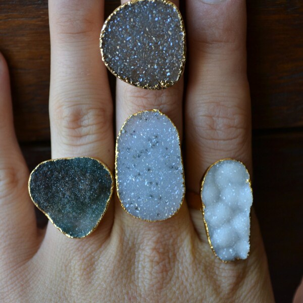 LUX Divine Medium Druzy Stackable Gemstone Gold Ring