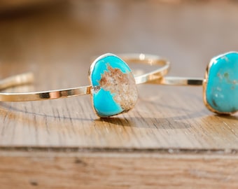 TURQUOISE CUFF /// Gemstone Gold Bangle Bracelet