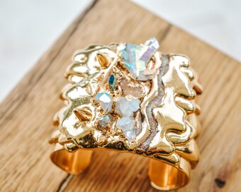 JEWEL MELT CUFF/// Gemstone cuff bracelet /// Aqua Aura/Druzy Gold Jewelry /// One of a kind