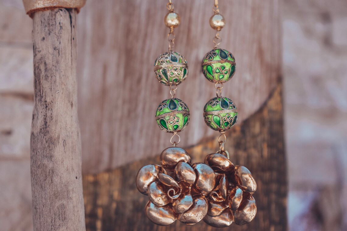 CHRYSANTHEMUM DANGLE EARRINGS /// Statement Earrings Brass Etsy