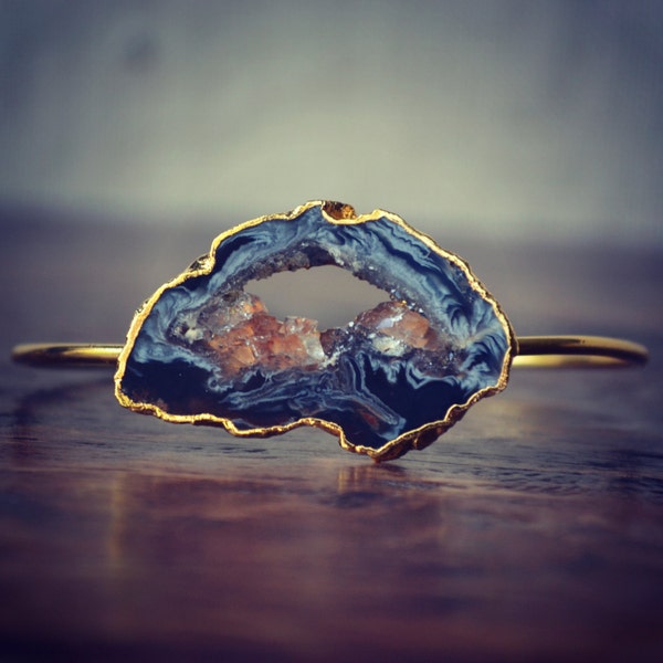 WILLA AURA  /// Agate Slice Bracelet /// Electroformed 24kt Gold