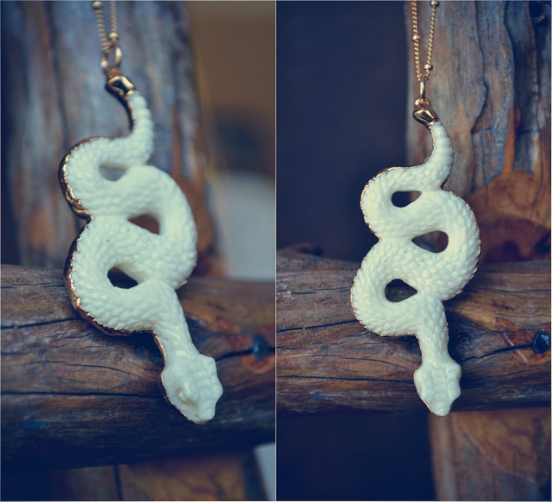 SNAKE BONE NECKLACE /// Gold Necklace White Snake Pendant Etsy