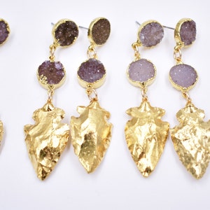 GOLD ARROWHEAD EARRINGS /// Druzy earrings /// 24kt Gold Plate image 3