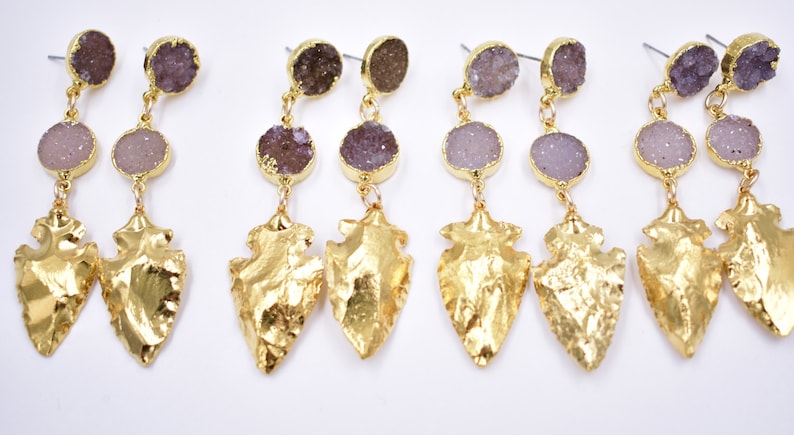 GOLD ARROWHEAD EARRINGS /// Druzy earrings /// 24kt Gold Plate image 3