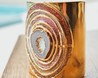 CONSTELLATION CUFF/// Geode Agate slice bracelet /// Pink/Gold Cuff Jewelry /// One of a kind