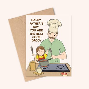 息子からの父の日カード 最高の料理人パパ かわいいシェフのお父さんと子供のイラスト 子供からお父さんへの楽しい心温まる贈り物 かわいいグリーティングカード
