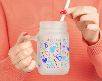 Down Syndrome Awareness Mason Jar: Frosted Glass Drinking Jar with Lid & Straw