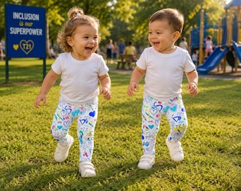 Down Syndrome Kids Leggings: Colorful Heart Print