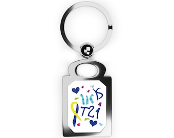 Down Syndrome Awareness Photo Keyring: Zinc Alloy Rectangle Frame