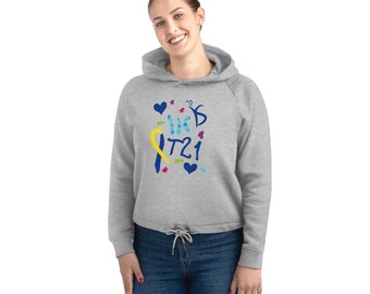 Hoodie, Gift for Teacher, Down Syndrome Awareness Cropped Hoodie: Organic Cotton Sweatshirt