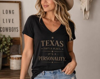 Texas Personality V-Neck Graphic Tee, Vintage Western Southern Style Shirt
