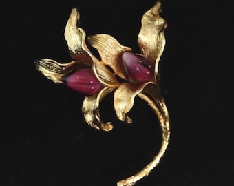Vintage Art Nouveau Floral Brooch, Gold Tone Lily Pin, Gifts for her