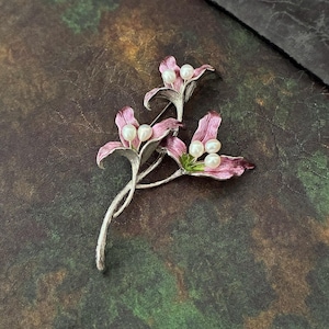 Art Nouveau Lily Brooch, Freshwater Pearl Copper Pin