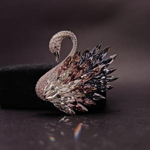Art Deco Swan Brooch – Vintage Inspired Crystal Pin – Elegant Statement Jewellery Gift UK. Handmade Pin.