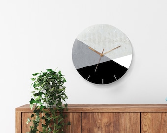 Geometric Wall Clock, Large Wall Clock Modern, Bedroom Black wall clock, Analog Wall Clock, Round clock  Black and White, Nordic clock