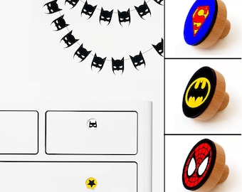 Superhero Kids' Dresser Knobs – Spider Hero Wooden Drawer Pulls for Nursery & Children's Room Décor