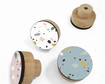 Modern Pastel Design Cabinet Pulls, Terrazzo Wooden Drawer Knobs,  Wood Cupboard knob, Stylish Handmade Cabinet Pulls for Modern Furniture
