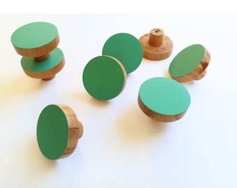 Wood Knobs - Drawer Knobs - Cupboard Knobs - Dresser Knobs - Furniture Knobs - Cabinet Knobs - Kitchen Knobs - Green Round Knobs