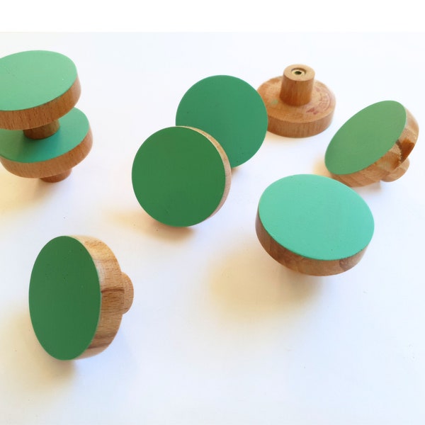 Wood Knobs - Drawer Knobs - Cupboard Knobs - Dresser Knobs - Furniture Knobs - Cabinet Knobs - Kitchen Knobs - Green Round Knobs