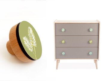 Botanical Wooden Knobs, Decorative Dresser Knob, Wood Cupboard knob, Drawer Pulls for Cabinets and Furniture, Botanical designs wood knobs
