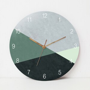 Large Wall Clock Modern, Bedroom Green Wall Clock, Kitchen Wall Clock Round, Geometric wall clock, Unique and Modern Wall Clock Gift With numbers