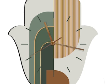 Hamsa Wall Clock, Unique Jewish Gift, Contemporary Wooden Wall Clock, Hamsa Gift Protection, Evil eye wall hanging, Good Luck Wall Decor,