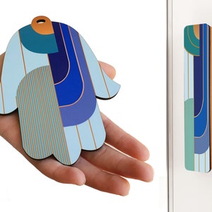 Unique Hamsa Hand , Modern Jewish Housewarming Gift, Wood Mezuzah Case , Good luck Wall Decor , Hamsa Wall Hanging , Made In Israel For Home