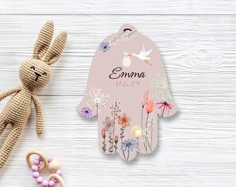Personalized Baby Hamsa – Jewish Good Luck Gift, Hebrew Name Wall Decor, Judaica Nursery Art, New Baby Gift, Baby Blessing from Israel