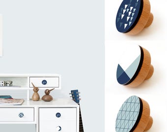 Geometric wooden Knob, Decorative Dresser Knob, Colorful Cabinet Knob, Round Wood  knob, Modern Furniture Decor, Drawers and Dressers Knob