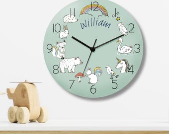 Children's Personalised Animal  Clock, Kids Wall clock, Theme Bedroom Clock, Children's clock, animals Clock, personalized kids clock