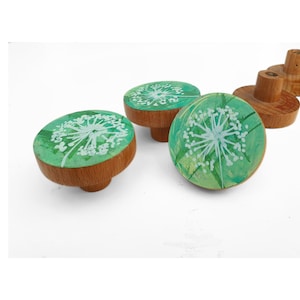 Wooden Drawer Knob, Decorative Dresser Knob, Boho chic style wood Knobs, Botanic knob, Round Botanic Knob, Green wood Knob For Dresser