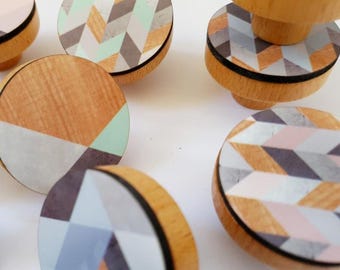 Modern Drawer Knob, Decorative Dresser Knob, Colorful Cabinet Knob, Wood Cupboard knob, Round Knob, Door Knob Handle, Knob For Dresser