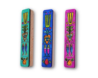 Colorful Mezuzah Case Handmade, Jewish Door Decor, Modern Judaica Gift, Wood Mezuzah for Home, Unique Mezuzah Art, Contemporary Judaica