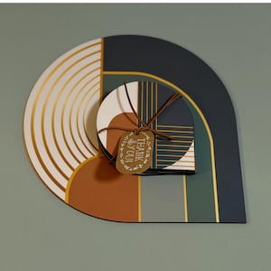 Art Deco Coaster Set with Trivet–4 Geometric Drink Coasters+Large Teapot Mat, Modern Coffee Table Decor, Warm Color Palette Gift Idea